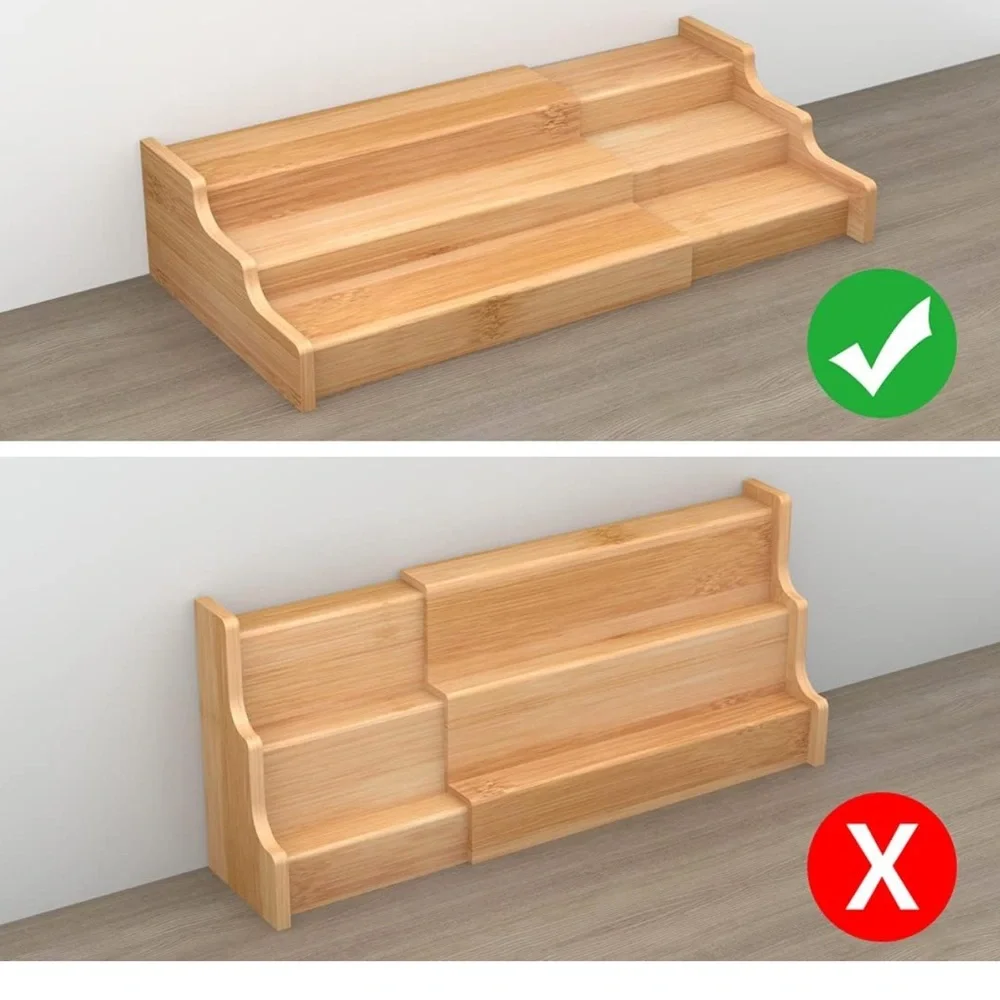 Spice Rack Kitchen Cabinet Organizer- 3 Tier Bamboo Expandable Display Shelf